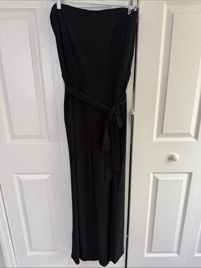 LOFT Classic Black Strapless JumpSuit with Waist Tie Size 14
